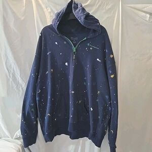 Champion Men's Global Explorer Quarter-Zip Blue Paint Splatter Hoodie Size 2XL